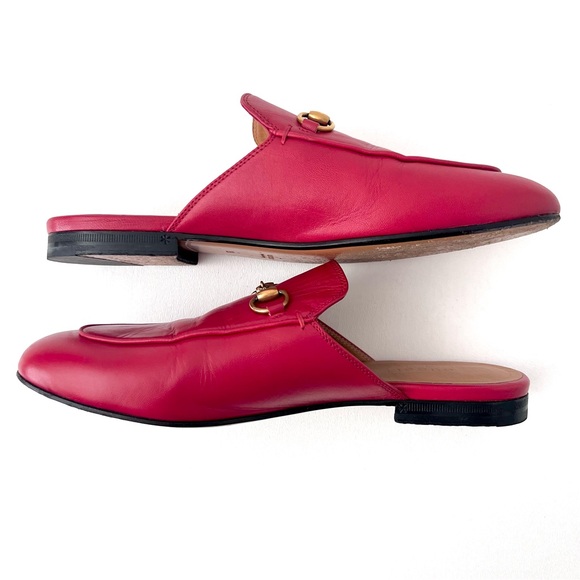 GUCCI | Princetown Horsebit Hibiscus Red Leather Mules Loafers Slippers US 9 - Picture 10 of 13